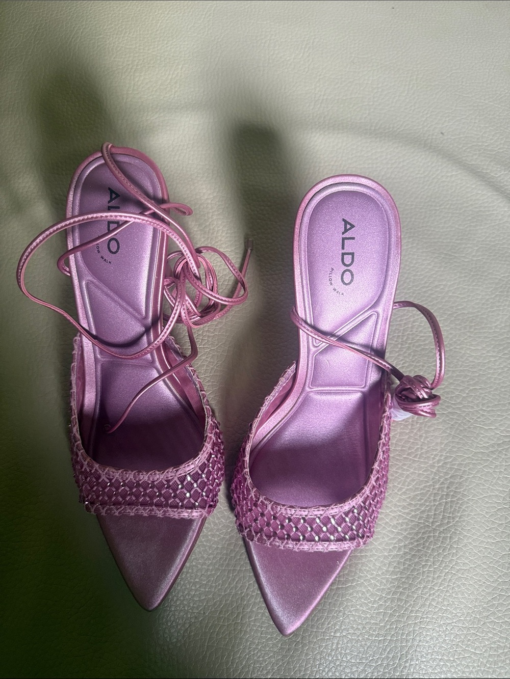 ALDO Metallic Pink Pointed-Toe Lace-Up Heels